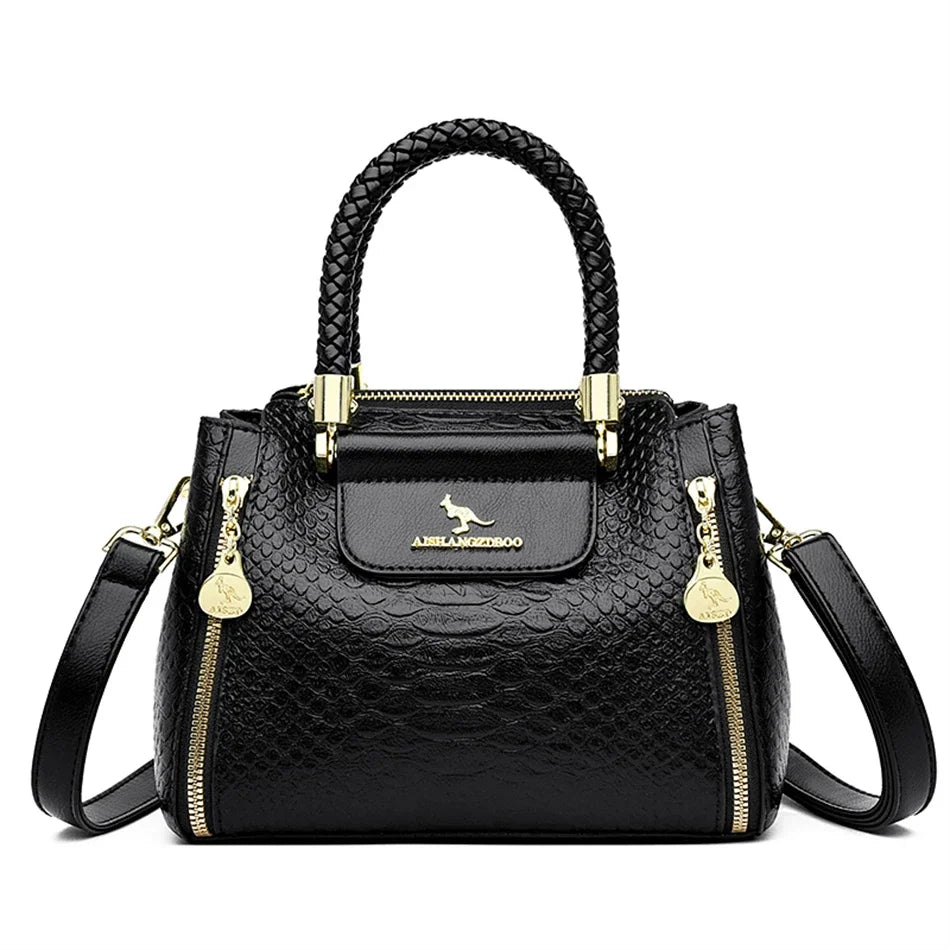 Designer Monogram Leather Crossbody Bag with Braided Handle