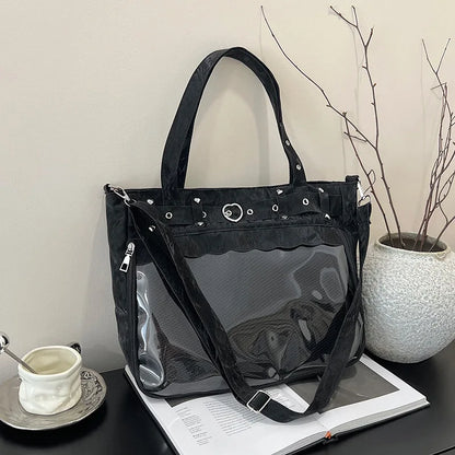 Itabag Tote Bag Clear Mesh Window Heart Buckle Shoulder Bag