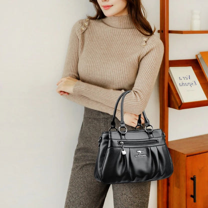 3-Layer Leather Tote Bag for Women – Large Shoulder & Crossbody Handbag