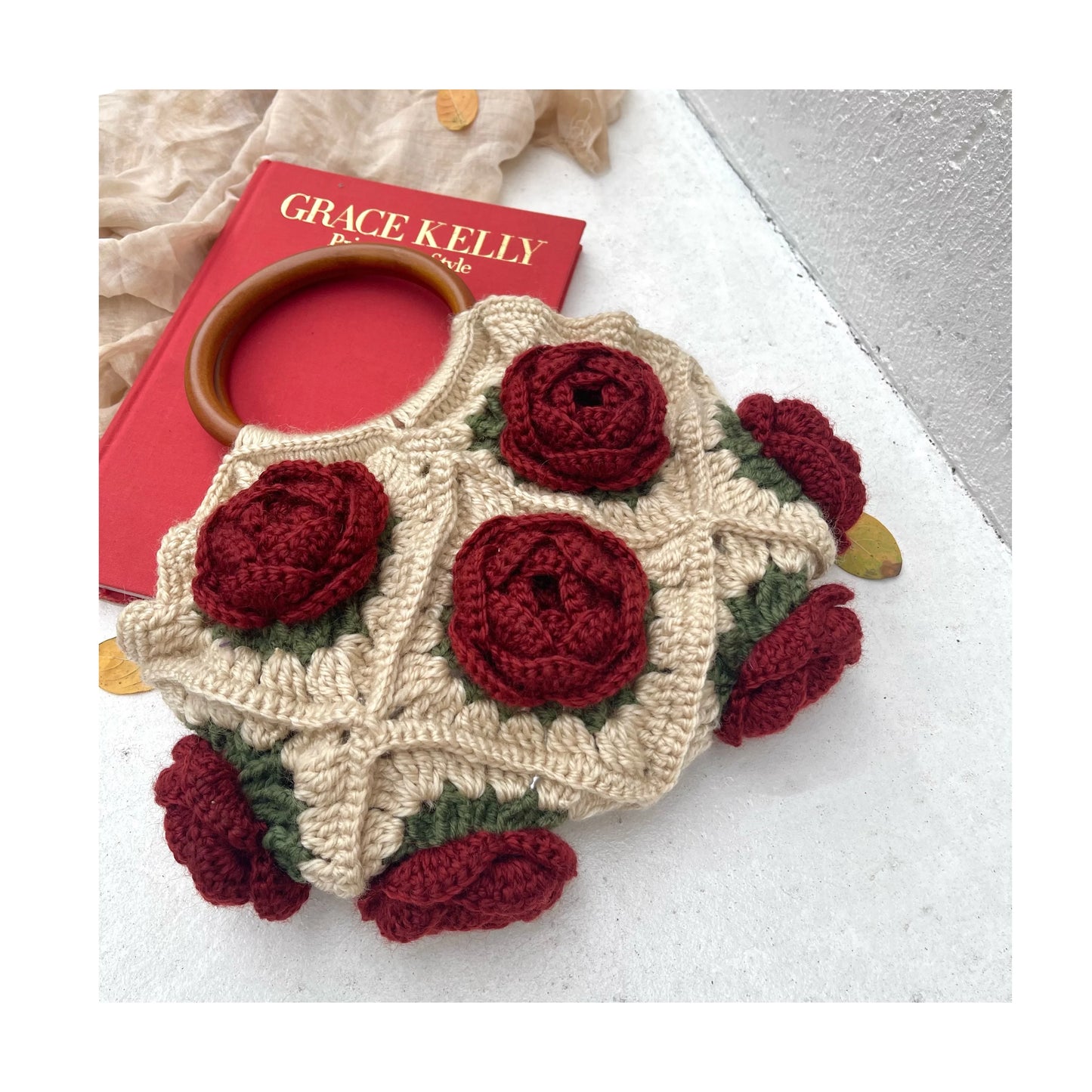 Original Design Women Shoulder Bag Yarn Crochet Handmade Flower Casual Tote Lady Shopping Handbag