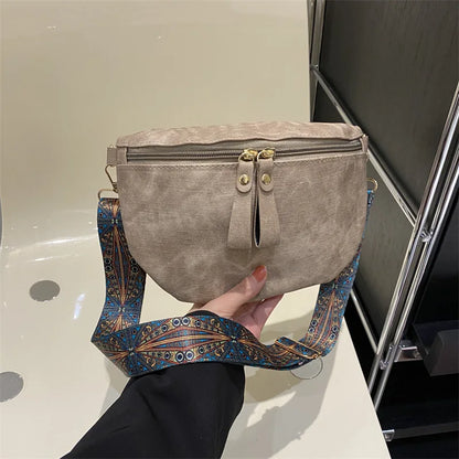 Women's PU Leather Crossbody Bag with Wide Boho Strap