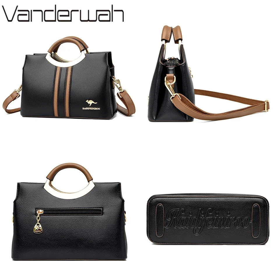 Genuine Leather Crossbody Bag for Women – 3-Layer Designer Shoulder Purse