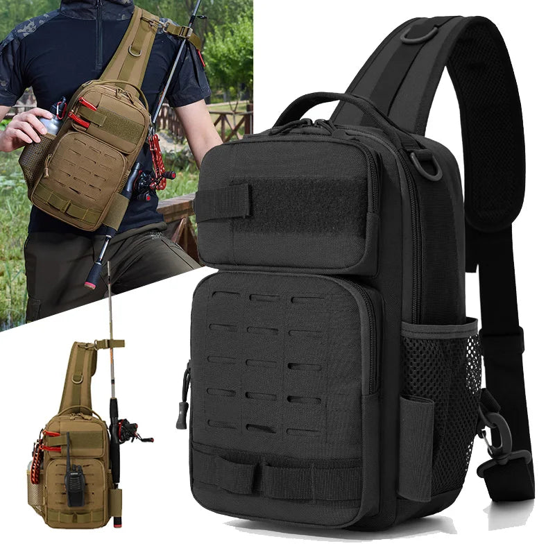 Tactical Fishing Sling Bag – Chest Pack with Rod Holder