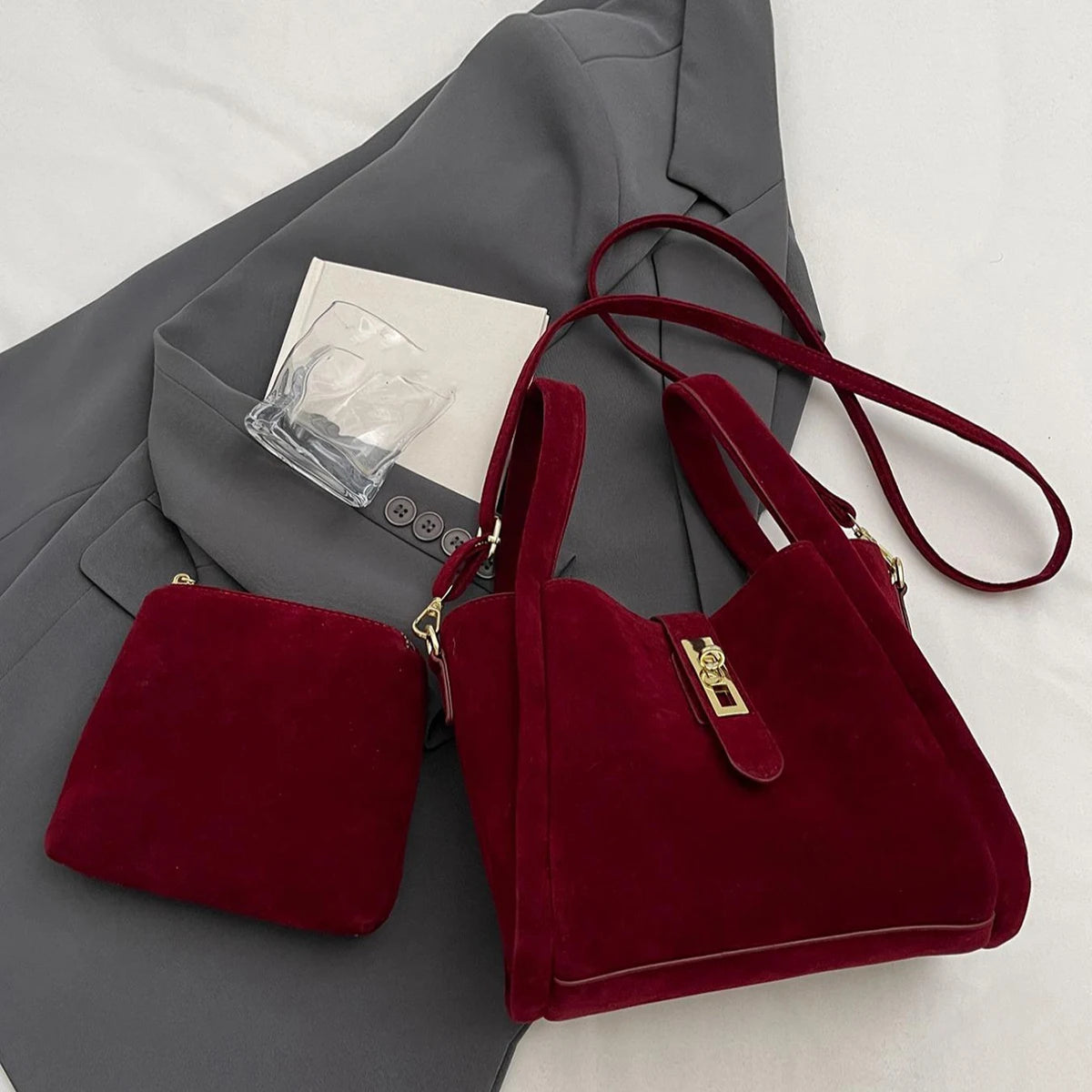 Autumn Winter Retro High-End Texture Frosted Suede Handbag