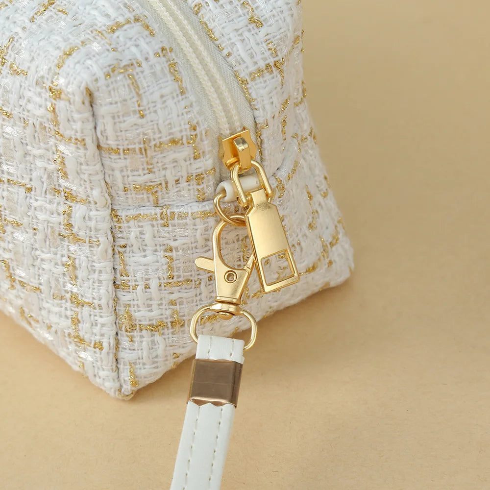 Makeup Bag Large Capacity Linen Cotton Cosmetic Pouch with Handle