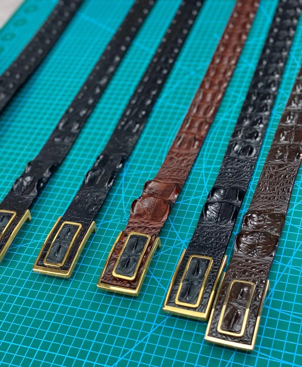 Crocodile Leather Men's Luxury Belt with Gold Buckle