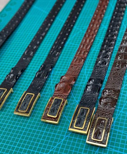 Crocodile Leather Men's Luxury Belt with Gold Buckle