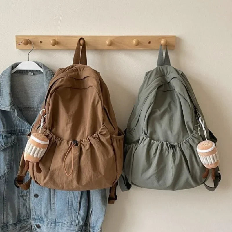 Korean Casual Backpack for Women – Large Capacity Pleated School Bag