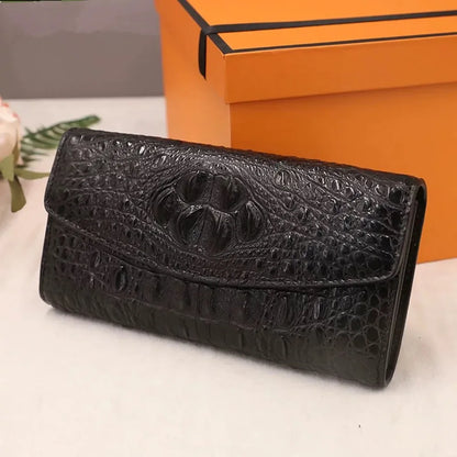 Crocodile Leather Women's Long Wallet with Card Slots & Coin Purse
