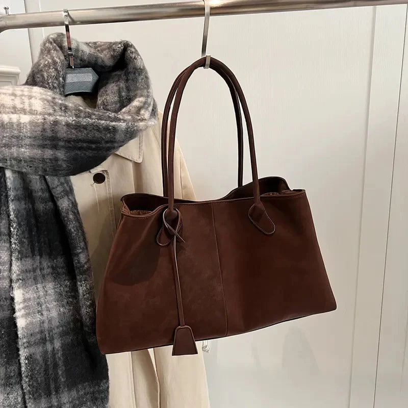 Suede Tote Bag – Large Capacity Korean Style Shoulder Handbag
