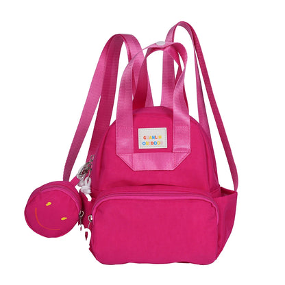 Mini Nylon Backpack with Detachable Smile Coin Purse – Multi-Pocket Daypack