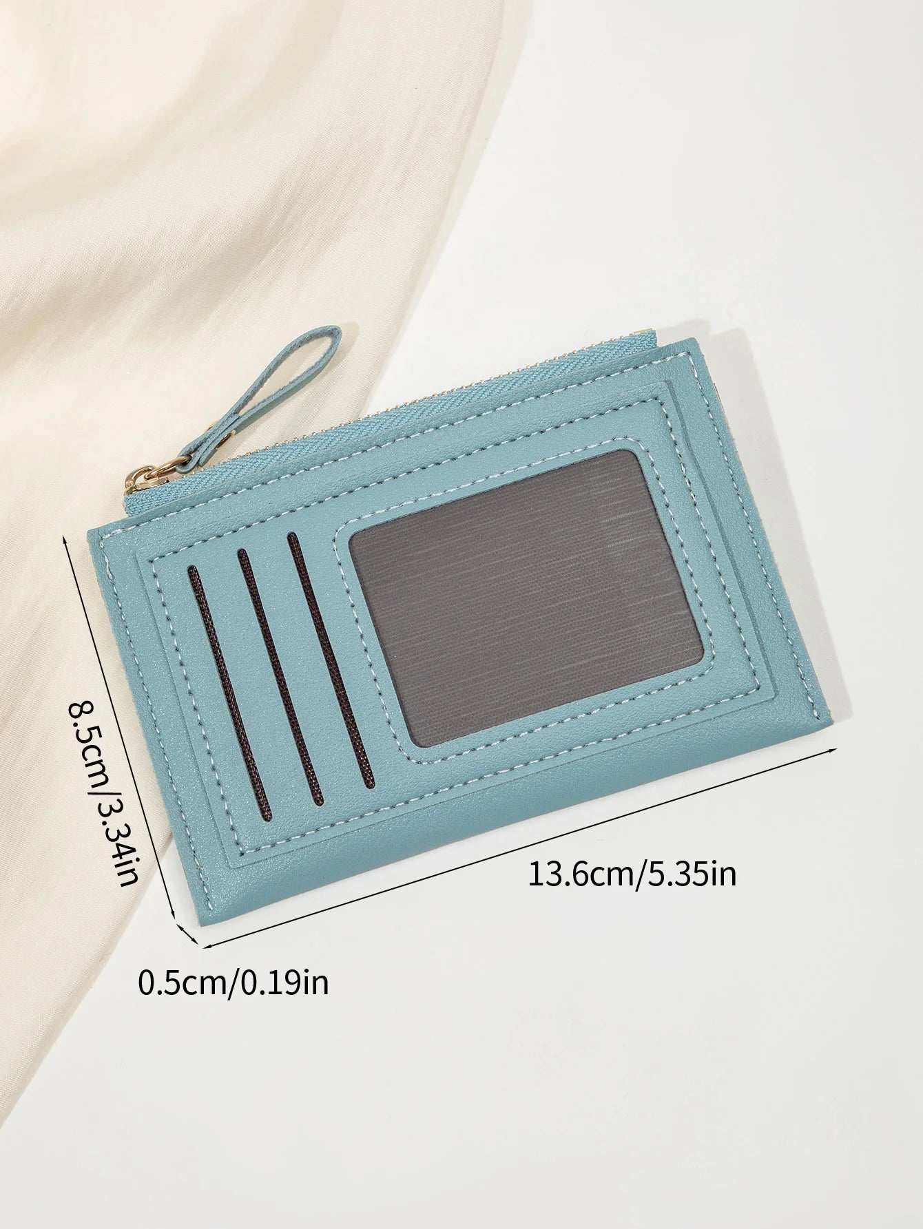 Slim PU Leather Card Wallet with ID Window & Wrist Strap