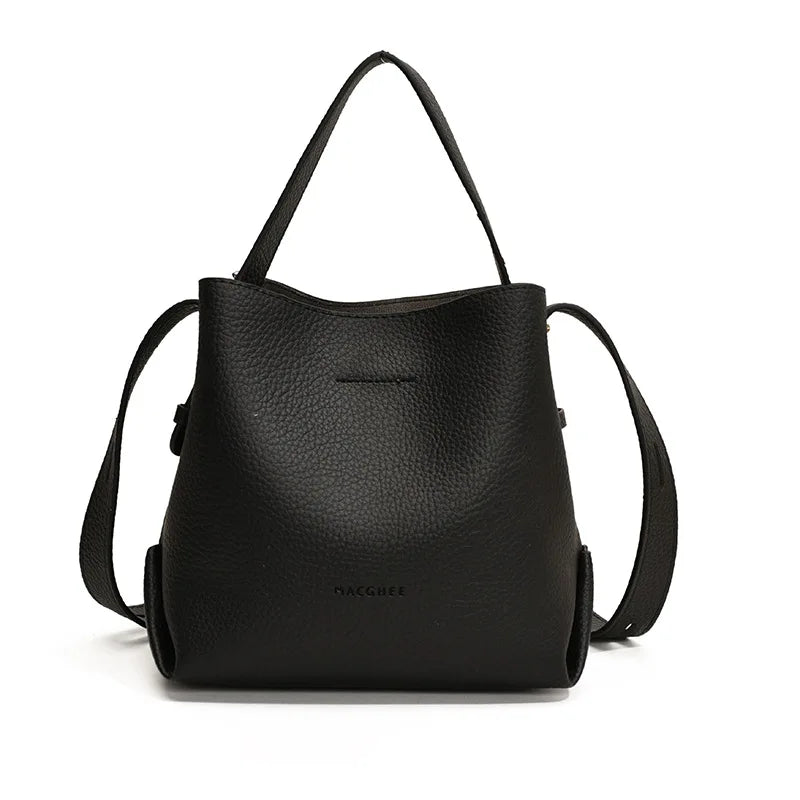 PU Leather Bucket Bag Women Shoulder Crossbody Handbag