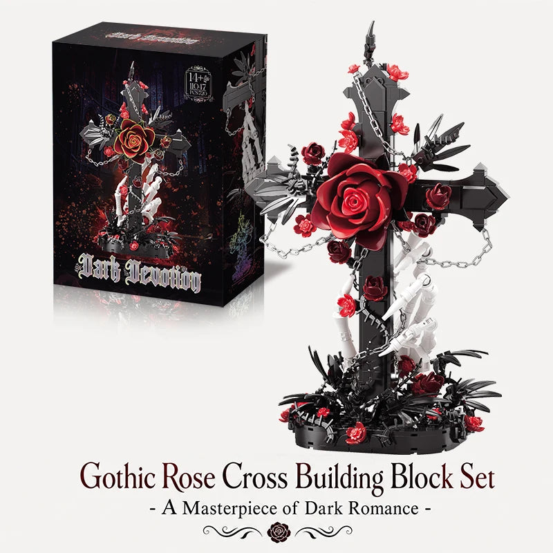 Gothic Rose Cross Building Blocks – Dark Romance MOC Brick Set