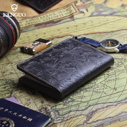 Genuine Leather Passport Holder Wallet – Embossed Travel Cover for Men & Women