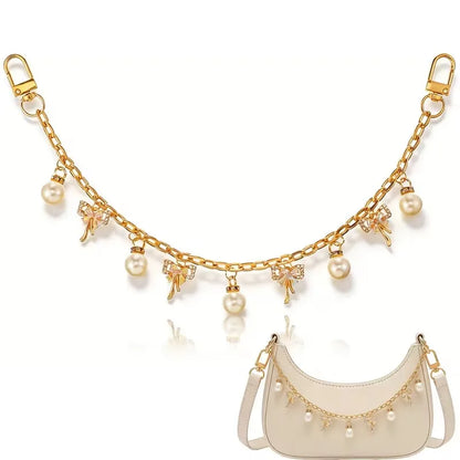 Pearl Bow Bag Charm Chain Strap – Gold Tote Handle Accessory