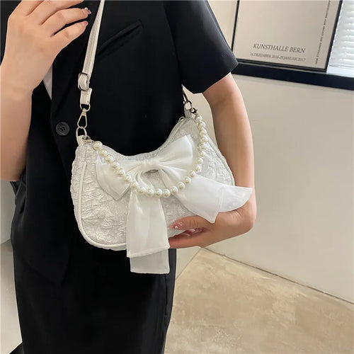Pearl Bow Crossbody Bag – Retro Luxury Women's Shoulder Handbag