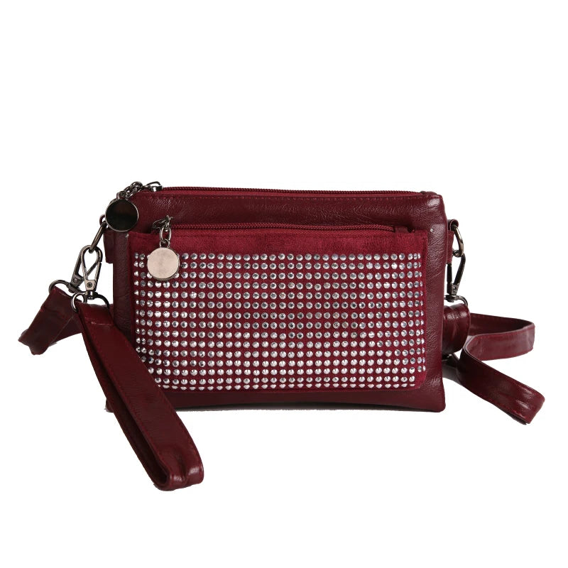 Rhinestone Rivet Clutch Bag for Women – Wristlet Crossbody