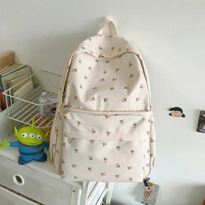 Floral Canvas Backpack for Women – Waterproof Nylon School Bag