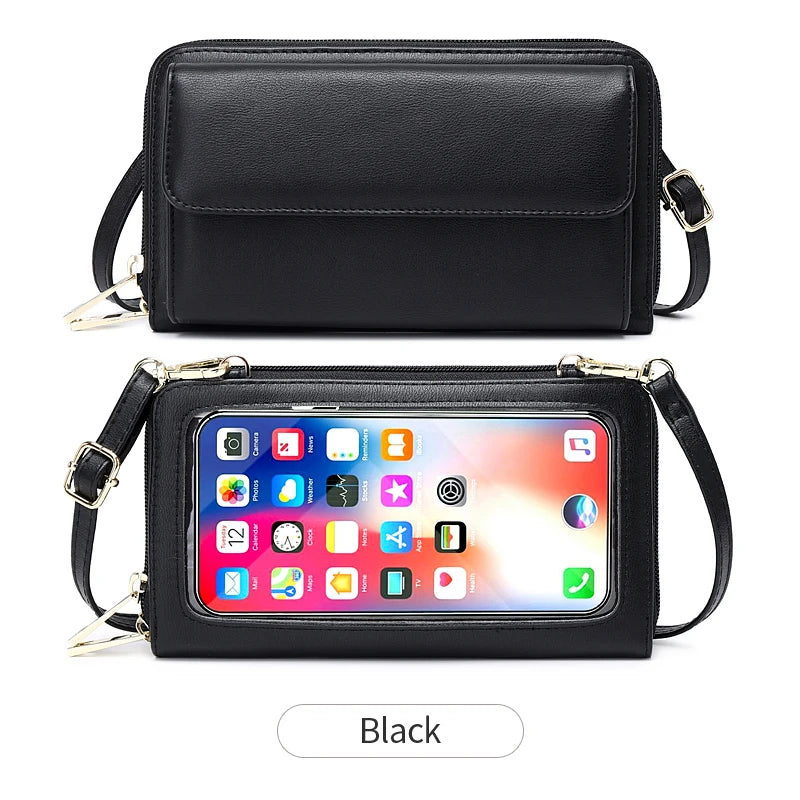 Touchscreen Crossbody Phone Wallet for Women – Zipper Purse with Clear Window