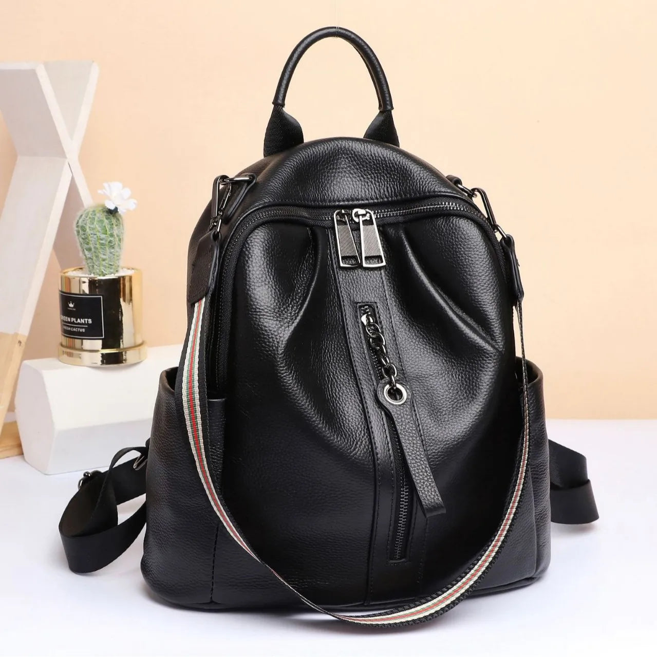 Genuine Leather Backpack for Women – Casual Cowhide Daypack