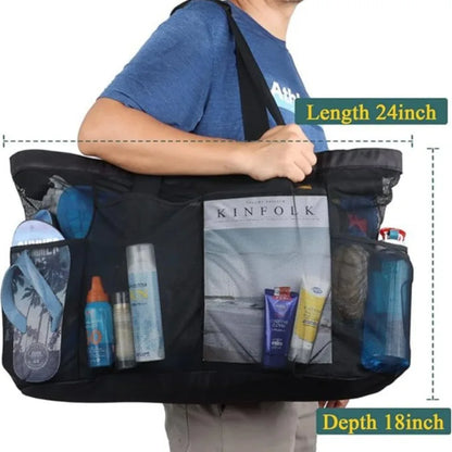 Extra Large Mesh Beach Bag with Zipper & Side Pockets