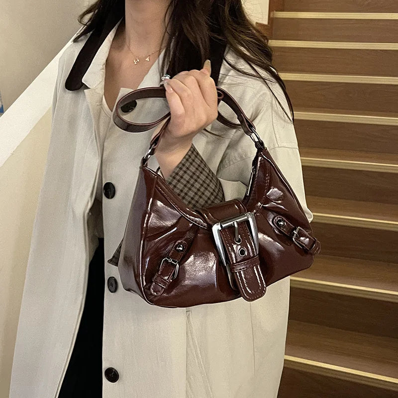 Y2K Pleated Hobo Shoulder Bag – Retro Maillard Style Clutch Handbag