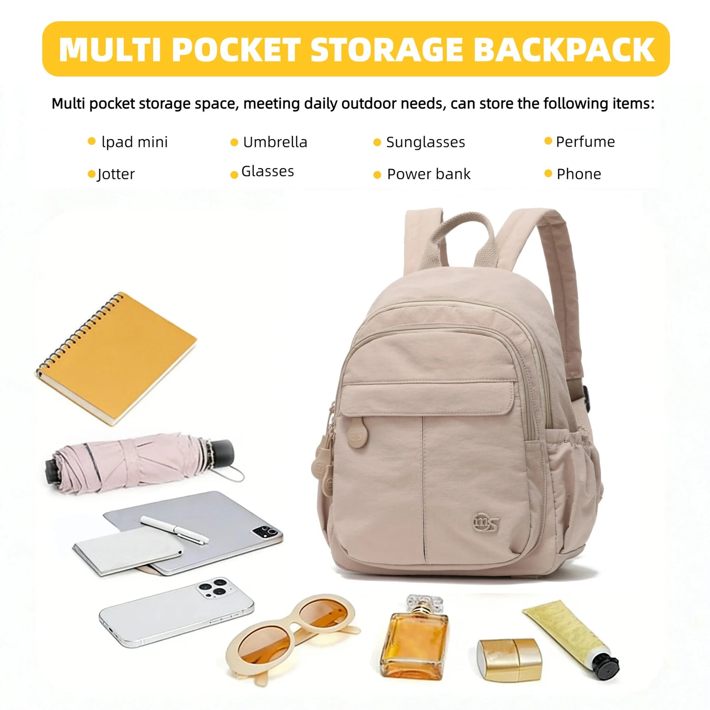 Mini Nylon Backpack for Women – Multi-Pocket Travel & Daily Bag