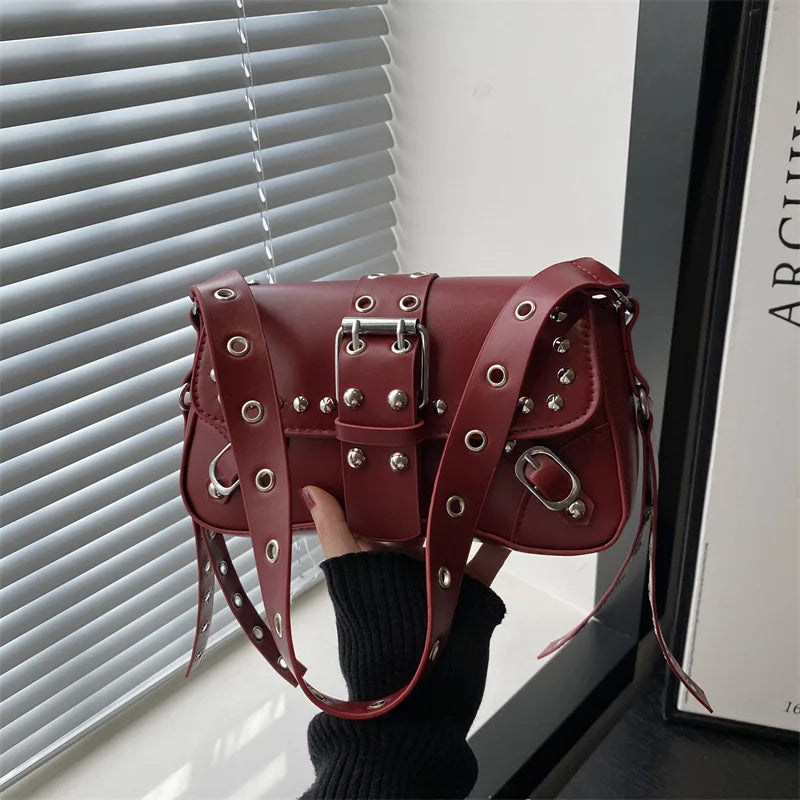 Punk Rivet Shoulder Bag – PU Leather Armpit Purse