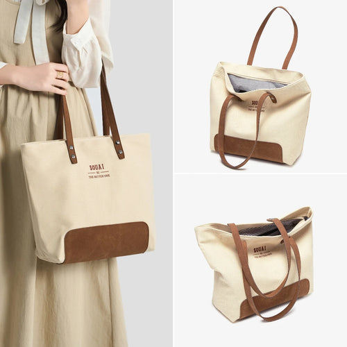 Canvas Tote Bag for Women – Letter Print Shoulder Bag for Work & Daily Use