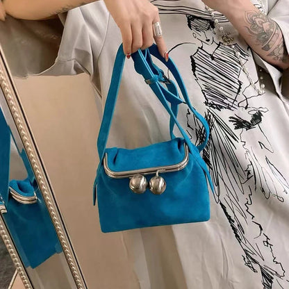 Mini Dumpling Purse with Metal Ball Clasp – Suede Shoulder Bag