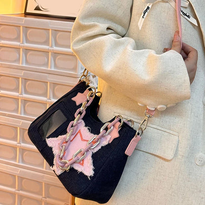 Denim Crossbody Shoulder Bag – Multi-Pocket Women's Purse