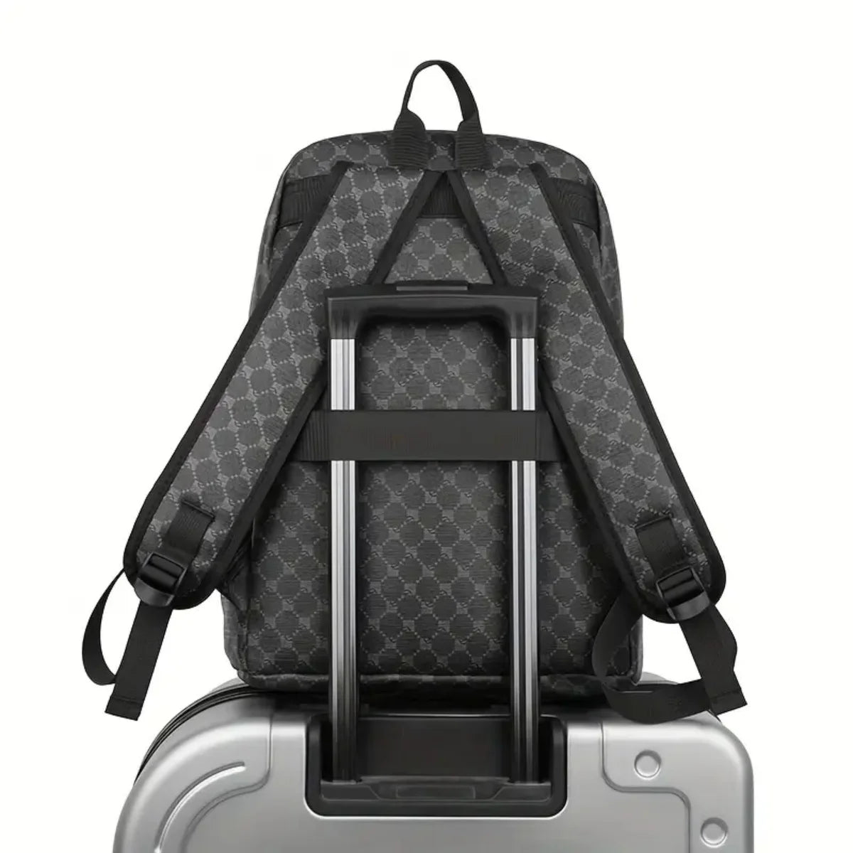 Large Capacity PU Leather Backpack – Monogram Pattern