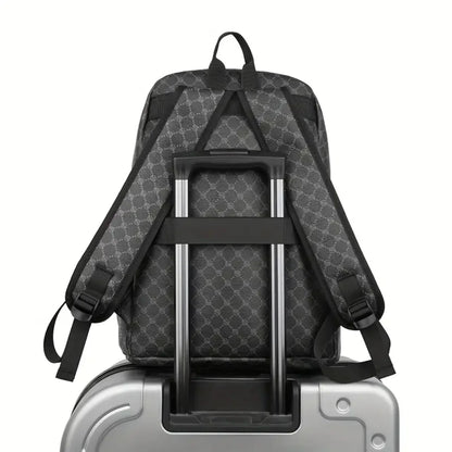 Large Capacity PU Leather Backpack – Monogram Pattern