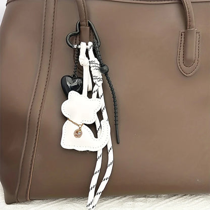 Cat Keychain – Cute Leather Cat & Heart Bag Charm with Tassel