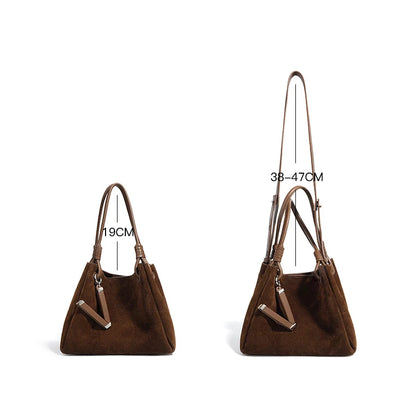 Suede Leather Bucket Bag for Women – Minimalist Handheld Tote