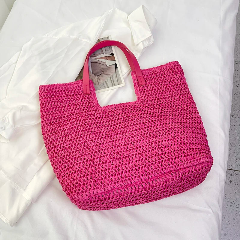 Moods Summer Beach Straw Woven Shoulder Tote Bags Women Large Capacity Shopping Totes Brand