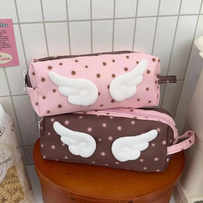 Cute 3d Wing Star Pencil Case Large Capacity Student Pen Bag Kawaii Canvas Stationery Storage