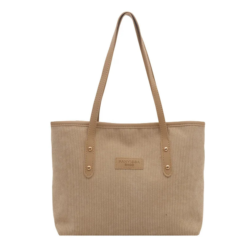 Corduroy Tote Shoulder Bag – Large Capacity Commuter Handbag