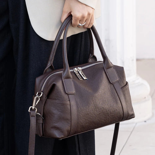 Genuine Leather Boston Tote Bag for Women – Large Capacity Shoulder Handbag
