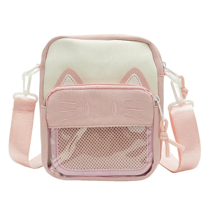 Ita Bag Mini Crossbody – Harajuku Nylon Shoulder Bag with Clear Window for Pins & Badges
