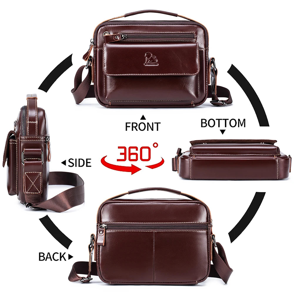 Steel Lion Men's Leather Crossbody Bag – Casual Horizontal Shoulder Bag