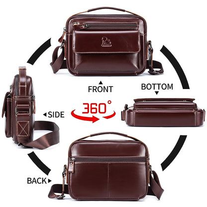 Steel Lion Men's Leather Crossbody Bag – Casual Horizontal Shoulder Bag