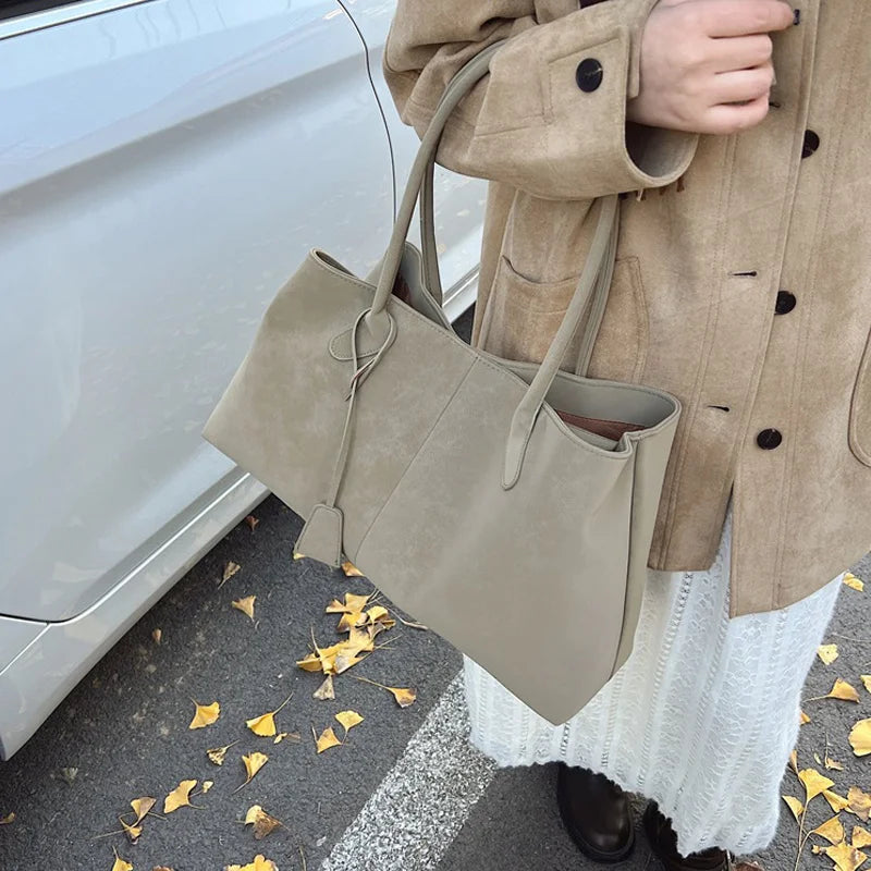 Suede Tote Bag – Large Capacity Korean Style Shoulder Handbag