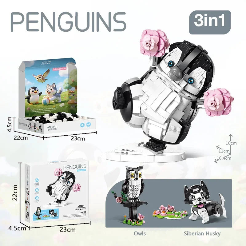 3-in-1 Animal Building Blocks Set – DIY Capybara, Panda, Penguin & More