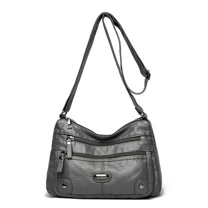 Women's Leather Shoulder Bag – Large Capacity Multi-Pocket Crossbody