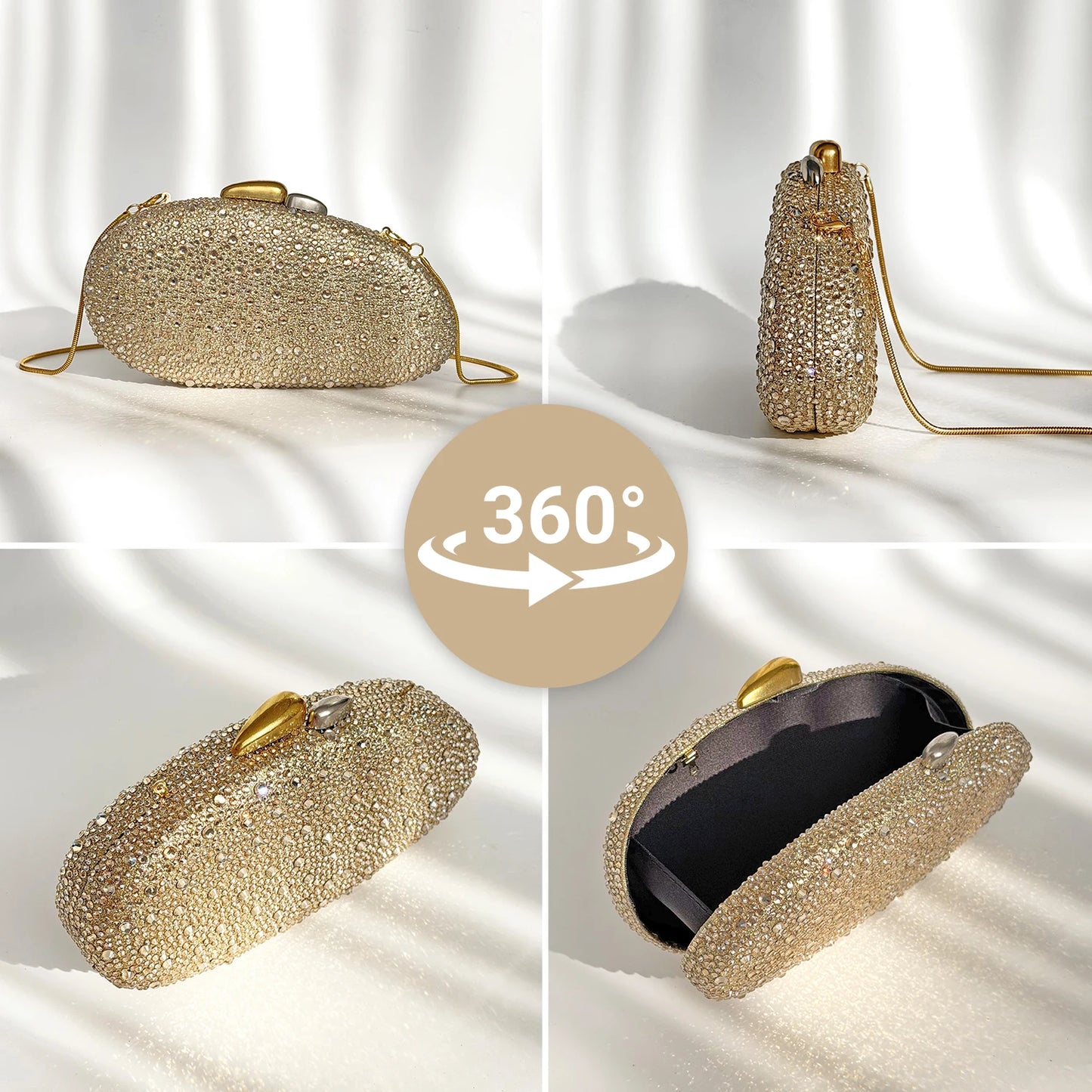 Rhinestone Evening Clutch Bag – Oval Crystal Crossbody Purse for Women