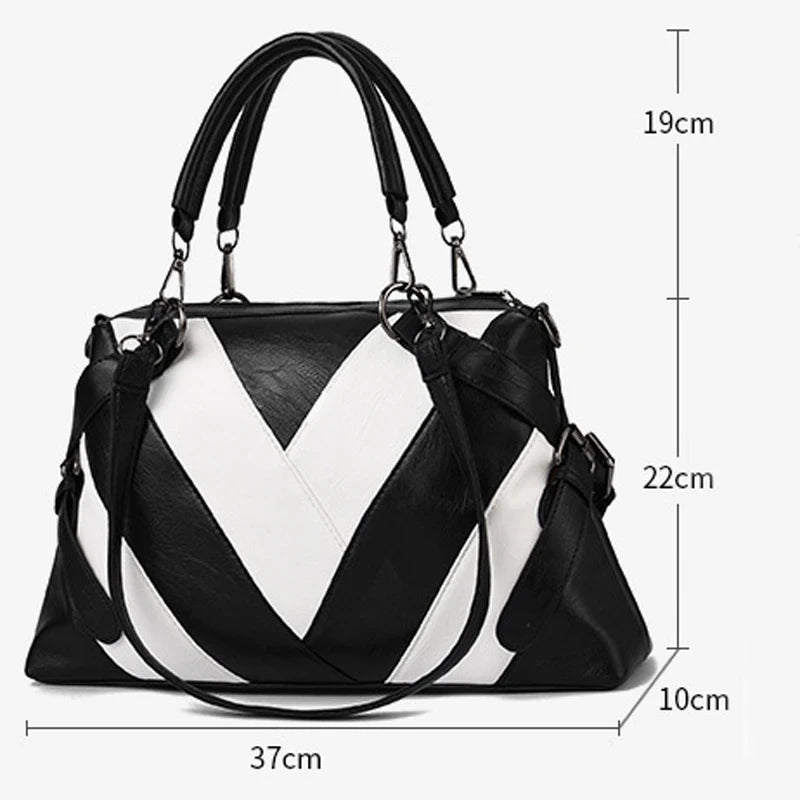PU Leather Patchwork Handbag for Women – Designer Crossbody Shoulder Bag