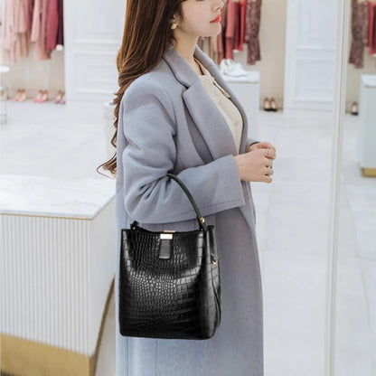 Crocodile Pattern Bucket Bag for Women – Large Crossbody Handbag