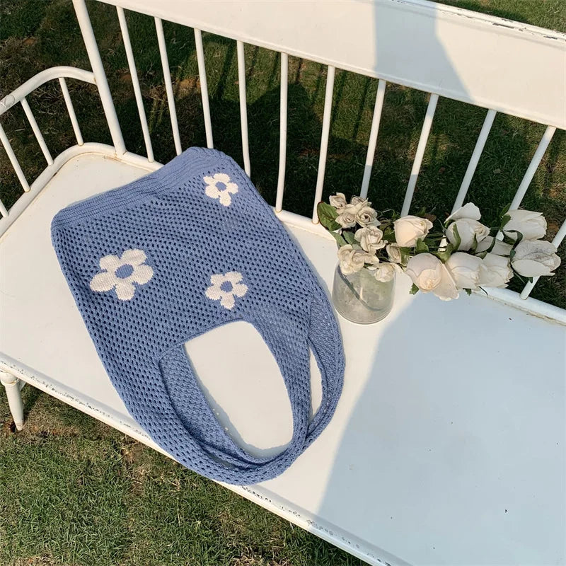 Flower Knit Hollow Tote Bag – Large Capacity Crochet Shoulder Bag for Women